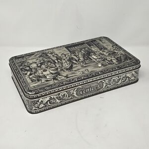 Vtg Teniers 3D tin box dancing socializing florentine biscuit cookie box